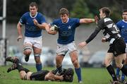 28 January 2012; Gareth Austen, St Mary's College, is tackled by Dean Moore, left, and John Kennedy, Old Belvedere. Ulster Bank League, Division 1A, Old Belvedere v St Mary's College, Anglesea Road, Ballsbridge, Dublin. Picture credit: Brendan Moran / SPORTSFILE