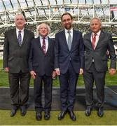 11 June 2017; President Michael D Higgins with, from left, FAI President Tony Fitzgerald, High Commissioner for Human Rights Zeid Ra’ad Al Hussein and Austrian Football Association president Friedrich Stickler ahead of the FIFA World Cup Qualifier Group D match between Republic of Ireland and Austria at Aviva Stadium, in Dublin. Photo by David Maher/Sportsfile