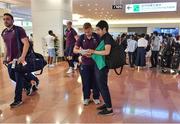 12 June 2017; Keith Earls of Ireland signs an autograph on arrival into Haneda Airport in Tokyo, Japan, ahead of their 2 test matches against Japan. Photo by Brendan Moran/Sportsfile