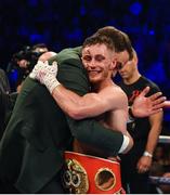 10 June 2017; Ryan Burnett, right, celebrates his victory with Matchroom Boxing promoter Eddie Hearn following his victory over Lee Haskins in their IBF World Bantamweight Championship bout at the Boxing in Belfast in the SSE Arena, Belfast. Photo by David Fitzgerald/Sportsfile