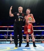 10 June 2017; Ryan Burnett, right, celebrates with his trainer Adam Booth following his victory over Lee Haskins in their IBF World Bantamweight Championship bout at the Boxing in Belfast in the SSE Arena, Belfast. Photo by David Fitzgerald/Sportsfile