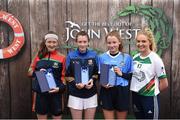 10 June 2017; First-place finisher Melissa O'Kane, second from left, from St Brigid's Gaels GAA Club, Co Longford, pictured alongside second place finisher Orla Hennessy, left, from Timahoe Ladies GAA Club, Co Laois, and third place finisher Emma Kane, third from left, from Kilmacud Crokes GAA Club, Co Dublin, and Monaghan footballer Eimear McAnespie, after winning the girls football competition at the John West Skills Day in the National Sports Campus on Saturday 10th June. The Skills Day is an opportunity for Ireland’s rising football, hurling & camogie stars to show their skills ahead of the John West Féile na nÓg and John West Féile na nGael competitions. At Abbottstown in Dublin.  Photo by Cody Glenn/Sportsfile