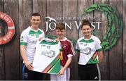 12 June 2017; Eamon Cunneen from Raharney GAA Club, Co Westmeath, pictured with Dublin’s Liam Rushe and Carlow's Kate Nolan after participating in the boys hurling competition at the John West Skills Day in the National Sports Campus on Saturday 10th June. The Skills Day is an opportunity for Ireland’s rising football, hurling & camogie stars to show their skills ahead of the John West Féile na nÓg and John West Féile na nGael competitions. At Abbottstown in Dublin.  Photo by Cody Glenn/Sportsfile