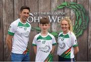12 June 2017; Jack Kelly from Na Fianna, Co Offaly, pictured with Donegal's Rory Kavanagh and Monaghan’s Eimear McAnespie after participating in the boys football competition at the John West Skills Day in the National Sports Campus on Saturday 10th June. The Skills Day is an opportunity for Ireland’s rising football, hurling & camogie stars to show their skills ahead of the John West Féile na nÓg and John West Féile na nGael competitions. At Abbottstown in Dublin. Photo by Cody Glenn/Sportsfile