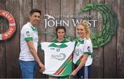 12 June 2017; Ciara Moore from Wolfe Tones Na Sionna GAA Club, Co Clare, pictured with Donegal's Rory Kavanagh and Monaghan’s Eimear McAnespie after participating in the girls football competition at the John West Skills Day in the National Sports Campus on Saturday 10th June. The Skills Day is an opportunity for Ireland’s rising football, hurling & camogie stars to show their skills ahead of the John West Féile na nÓg and John West Féile na nGael competitions. At Abbottstown in Dublin. Photo by Cody Glenn/Sportsfile