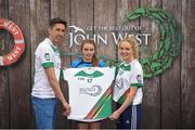 12 June 2017; Caoimhe McCarthy from Dromcollogher/Broadford GAA Club, Co Limerick, pictured with Donegal's Rory Kavanagh and Monaghan’s Eimear McAnespie after participating in the girls football competition at the John West Skills Day in the National Sports Campus on Saturday 10th June. The Skills Day is an opportunity for Ireland’s rising football, hurling & camogie stars to show their skills ahead of the John West Féile na nÓg and John West Féile na nGael competitions. At Abbottstown in Dublin. Photo by Cody Glenn/Sportsfile