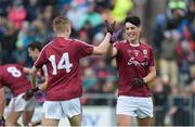 11 June 2017; Mark Boyle, right, and Oisín McDonagh of Galway celebrate after the GAA Connacht GAA Football U17 Championship Final match between Galway and Mayo at Pearse Stadium, Salthill, Galway. Photo by Daire Brennan/Sportsfile