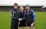 25 January 2012; Thurles CBS capatain John Meagher, left, and Nenagh CBS captain Jason Forde with referee Paddy Russell before the game. Dr Harty Cup, Quarter-Final Replay, Nenagh CBS v Thurles CBS, The Ragg GAA Grounds, Thurles, Co. Tipperary. Picture credit: Diarmuid Greene / SPORTSFILE