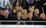 28 January 2012; First Minister of Northern Ireland Peter Robinson MLA, second from left, with Ulster GAA President Aogán O'Fearghail, left, Ard Stiúrthóir of the GAA Páraic Duffy and Cardinal Sean Brady, right, at the game. Power NI Dr. McKenna Cup Final, Derry v Tyrone, Morgan Athletic Grounds, Armagh. Picture credit: Oliver McVeigh / SPORTSFILE