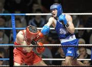 28 January 2012; Martin Wall, Crumlin, right, exchanges punches with Stephen Coughlan, Bray, during their 64 kg bout. 2012 National Elite Boxing Championship Semi-Finals, National Stadium, Dublin. Photo by Sportsfile