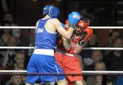 28 January 2012; Martin Wall, Crumlin, right, exchanges punches with Stephen Coughlan, Bray, during their 64 kg bout. 2012 National Elite Boxing Championship Semi-Finals, National Stadium, Dublin. Photo by Sportsfile