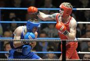 28 January 2012; Roy Sheehan, St. Michael's Athy, right, exchanges punches with John Joe Joyce, St. Michael's Athy, during their 69 kg bout. 2012 National Elite Boxing Championship Semi-Finals, National Stadium, Dublin. Photo by Sportsfile