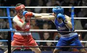 28 January 2012; Ken Egan, Neilstown, right, exchanges punches with Eamon Walsh, St Annes, during their 81 kg bout. 2012 National Elite Boxing Championship Semi-Finals, National Stadium, Dublin. Photo by Sportsfile