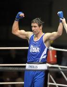 28 January 2012; Ken Egan, Neilstown, celebrates after beating Eamon Walsh, St Annes, in their 81 kg bout. 2012 National Elite Boxing Championship Semi-Finals, National Stadium, Dublin. Photo by Sportsfile