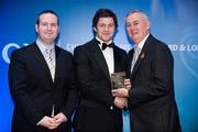 28 January 2012; Uachtarán CLG Criostóir Ó Cuana presents Michael Walsh, from London, with his Nicky Rackard award, alongside Alan Smullen, General Manager, Croke Park Hotel. The Christy Ring, Nicky Rackard & Lory Meagher Champion 15 Awards 2011, Croke Park, Dublin. Picture credit: Barry Cregg / SPORTSFILE