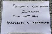 29 January 2012; A general view of a sign outside Donnybrook Stadium announcing the postponment of the game between Blackrock College and Terenure College. Powerade Leinster Schools Senior Cup, 1st Round, Blackrock College v Terenure College, Donnybrook Stadium, Donnybrook, Dublin. Picture credit: Brendan Moran / SPORTSFILE