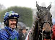 29 January 2012; Jockey Ruby Walsh in the the parade ring after he won the BHP Insurance Irish Champion Hurdle aboard Hurricane Fly. Leopardstown Racecourse, Leopardstown, Co. Dublin. Picture credit: Barry Cregg / SPORTSFILE