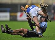 29 January 2012; Brian Dunne, Laois, in action against Declan O'Dwyer, Dublin. Bord na Mona Walsh Cup, Laois v Dublin, O'Moore Park, Portlaoise, Co. Laois. Picture credit: David Maher / SPORTSFILE