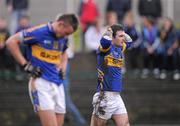 29 January 2012; Barry Grogan, Tipperary, right, reacts after a missed opportunity late in the game, alongside team-mate Donncha Heffernan. McGrath Cup Football Final, Tipperary v Cork, Clonmel Sportsfield, Clonmel, Co. Tipperary. Picture credit: Stephen McCarthy / SPORTSFILE