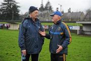 29 January 2012; Cork manager Conor Counihan and Tipperary manager John Evans in conversation after the game. McGrath Cup Football Final, Tipperary v Cork, Clonmel Sportsfield, Clonmel, Co. Tipperary. Picture credit: Stephen McCarthy / SPORTSFILE