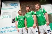 30 January 2012; The Olympic Countdown continues for the men’s Irish hockey team as they prepare for their Olympic qualifying tournament which will take place in UCD from the 10th-18th March. Electric Ireland were today unveiled as the title sponsor of the FIH Olympic Qualifying Tournament. The Electric Ireland FIH Road to London tournament is the only direct Olympic Qualifying tournament taking place in Ireland across any discipline and brings six nations together to battle it out for one spot in the London 2012 Olympics. At the Electric Ireland’s Olympic Countdown Clock are members of the Ireland men's hockey team, from left, Mitch Darling, Ronan Gormley and Stuart Loughrey. Fitzwilliam Street, Dublin. Picture credit: Brendan Moran / SPORTSFILE