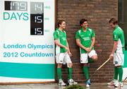 30 January 2012; The Olympic Countdown continues for the men’s Irish hockey team as they prepare for their Olympic qualifying tournament which will take place in UCD from the 10th-18th March. Electric Ireland were today unveiled as the title sponsor of the FIH Olympic Qualifying Tournament. The Electric Ireland FIH Road to London tournament is the only direct Olympic Qualifying tournament taking place in Ireland across any discipline and brings six nations together to battle it out for one spot in the London 2012 Olympics. At the Electric Ireland’s Olympic Countdown Clock are members of the Ireland men's hockey team, from left, Mitch Darling, Ronan Gormley and Stuart Loughrey. Fitzwilliam Street, Dublin. Picture credit: Brendan Moran / SPORTSFILE