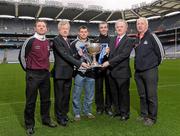 30 January 2012; In attendance at the launch of the Allianz Football Leagues 2012 are, from left to right, Galway manager Alan Mulholland, Ard Stiúrthóir of the GAA Páraic Duffy, Dublin footballer Kevin McManamon, Donegal manager Jim McGuinness, Chief Executive Allianz Ireland, Brendan Murphy and Cork manager Conor Counihan. Launch of the Allianz Football Leagues 2012, Croke Park, Dublin. Photo by Sportsfile