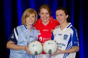 31 January 2012; In attendance at the launch of the 2012 Bord Gáis Energy Ladies Gaelic National Football League are, from left, Gemma Fay, Dublin, Rena Buckley, Cork and Sharon Courtney, Monaghan. Croke Park, Dublin. Picture credit: Brendan Moran / SPORTSFILE