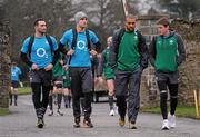 31 January 2012; Ireland players, from left, Dave Kearney, Conor Murray, Simon Zebo and Ronan O'Gara arrive at squad training ahead of their RBS Six Nations Rugby Championship game against Wales on Sunday. Ireland Rugby Squad Training, Carton House, Maynooth, Co. Kildare. Picture credit: Stephen McCarthy / SPORTSFILE