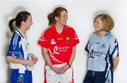 31 January 2012; In attendance at the launch of the 2012 Bord Gáis Energy Ladies Gaelic National Football League are, from left, Sharon Courtney, Monaghan, Rena Buckley, Cork, and Gemma Fay, Dublin. Croke Park, Dublin. Picture credit: Brendan Moran / SPORTSFILE