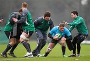 31 January 2012; Ireland players, from left, Mike Ross, Stephen Ferris, Donncha O'Callaghan, Jamie Heaslip and Paddy Wallace during squad training ahead of their side's RBS Six Nations Rugby Championship game against Wales on Sunday. Ireland Rugby Squad Training, Carton House, Maynooth, Co. Kildare. Picture credit: Stephen McCarthy / SPORTSFILE
