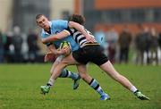 31 January 2012; Rory Kavanagh, St. Michael's College, is tackled by Cormac Brennan, Cistercian College. Powerade Leinster Schools Senior Cup, 1st Round, St. Michael's College v Cistercian College, NUI Maynooth, Co. Kildare. Picture credit: Barry Cregg / SPORTSFILE