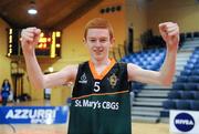 27 January 2012; James Mallon, St. Mary's CBGS, Belfast, celebrates victory after the game. All-Ireland Schools Cup U19B Boys Final, St. Mary's CBGS, Belfast v St. Conleths, Dublin, National Basketball Arena, Tallaght, Dublin. Picture credit: Barry Cregg / SPORTSFILE