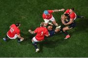 13 June 2017; Tevita Li of the Highlanders is tackled by Rhys Webb of the British & Irish Lions during the match between the Highlanders and the British & Irish Lions at Forsyth Barr Stadium in Dunedin, New Zealand. Photo by Stephen McCarthy/Sportsfile