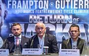 14 June 2017; Barry McGuigan, centre, with Carl Frampton, left, and Andres Gutierrez during a Press Conference at Europa Hotel, in Belfast.  Photo by Matt Browne/Sportsfile