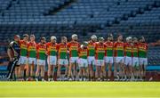 10 June 2017; Carlow players stand for The National Anthem before the Christy Ring Cup Final match between Antrim and Carlow at Croke Park in Dublin. Photo by Piaras Ó Mídheach/Sportsfile