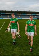 1 April 2017; Meath captain Damian Healy, left, and Seán Gerraghty leave the field after the Allianz Hurling League Division 2B Final match between Meath and Wicklow at Parnell Park, in Dublin. Photo by Daire Brennan/Sportsfile