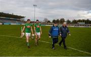 1 April 2017; Meath captain Damian Healy, left, and Seán Gerraghty, manager Martin Ennis, and County Board secretary Francis Flynn leave the field after the Allianz Hurling League Division 2B Final match between Meath and Wicklow at Parnell Park, in Dublin. Photo by Daire Brennan/Sportsfile