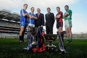 1 February 2012; Billy Finn, AIB Bank, with Uachtarán CLG Criostóir Ó Cuana and club captains, from left, Eoin Joyce, Clonbur, Galway, Cathal O'Neill, Derrytresk, Tyrone, junior football, Michael Conroy, Davitts, Mayo, and Damien Murphy, Milltown Castlemaine, Kerry, Intermediate football, in advance of the AIB GAA Hurling and Football Junior and Intermediate Club Championship Finals on Saturday 11th and Sunday 12th February in Croke Park. Croke Park, Dublin. Picture credit: Pat Murphy / SPORTSFILE