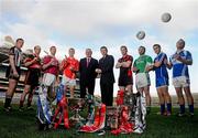 1 February 2012; Billy Finn, AIB Bank, with Uachtarán CLG Criostóir Ó Cuana and club captains, from left, Ryan Gaffney, Middleton, Armagh, Karl Lawler, Mount Leinster Rangers, intermediate hurling, Ciaran Delaney, St. Patrick's, Kilkenny, Danny Flynn, Charleville, Cork, junior hurling, Michael Conroy, Davitts, Mayo, Damien Murphy, Milltown Castlemaine, Kerry, Intermediate football, and Eoin Joyce, Clonbur, Galway, Cathal O'Neill, Derrytresk, Tyrone, junior football, in advance of the AIB GAA Hurling and Football Junior and Intermediate Club Championship Finals on Saturday 11th and Sunday 12th February in Croke Park. Croke Park, Dublin. Picture credit: Pat Murphy / SPORTSFILE