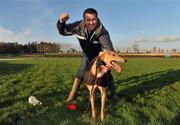 1 February 2012; John Paul Fitzgerald, from Glin, Co. Limerick, a member of the winning syndicate, celebrates after Go Home Hare won the Boylesports.com Derby. Irish National Coursing Meeting, Powerstown Park, Clonmel, Co. Tipperary. Picture credit: David Maher / SPORTSFILE