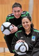 3 February 2012; In attendance at the official launch of Project Futsal Hub Ballymun are players from the project Futsal Hub, Ballymun, Lee Meehan and Michelle Watson. Ballymun Civic Centre, Main Street, Ballymun, Dublin. Picture credit: David Maher / SPORTSFILE