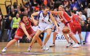 3 February 2012; Louise Galvin, UL, in action against Lindsay Peat, DCU Mercy. Basketball Ireland Women's Superleague Cup Final, DCU Mercy v UL, National Basketball Arena, Tallaght, Co. Dublin. Picture credit: Brendan Moran / SPORTSFILE