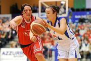 3 February 2012; Louise Galvin, UL, in action against Lindsay Peat, DCU Mercy. Basketball Ireland Women's Superleague Cup Final, DCU Mercy v UL, National Basketball Arena, Tallaght, Co. Dublin. Picture credit: Brendan Moran / SPORTSFILE