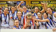 3 February 2012; The UL team celebrate with the cup after the game. Basketball Ireland Women's Superleague Cup Final, DCU Mercy v UL, National Basketball Arena, Tallaght, Co. Dublin. Picture credit: Brendan Moran / SPORTSFILE