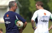 13 June 2002; Republic of Ireland manager Mick McCarthy and Kevin Kilbane during a Republic of Ireland training session at Sangok-dong Military Sports Facility in Seoul, South Korea. Photo by David Maher/Sportsfile