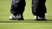 26 April 2002; Ireland's Paul McGinley's golf shoes with his name and shamrock emblem during day two of the Smurfit Irish PGA Championship at Westport Golf Club in Westport, Mayo. Photo by Brendan Moran/Sportsfile