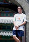 14 June 2002; Robbie Keane relaxes at the Korean Gardens of the Westin Chosun Hotel in Seoul following a Republic of Ireland training session. Photo by David Maher/Sportsfile