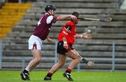 15 June 2002; Simon Wilson of Down in action against Ollie Fahy of Galway during the Guinness All-Ireland Senior Hurling Championship Qualifing Round 1 match between Galway and Down at Casement Park in Belfast. Photo by Damien Eagers/Sportsfile
