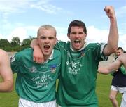 15 June 2002; Stephen Lavin, left, and Patrick Ahern of Limerick celebrate following their side's victory during the Bank of Ireland All-Ireland Senior Football Championship Qualifier Round 1 Replay match between Cavan and Limerick at Breffni Park in Cavan. Photo by Aoife Rice/Sportsfile